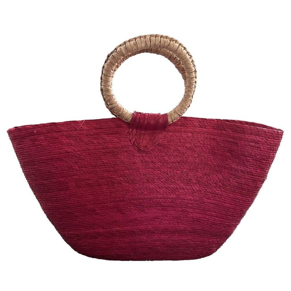 Pink Straw Tote Bag Large Boho Woven Half Moon Bracelet Handle Summer Beach NWOT